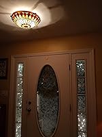 Vista 4 de DIRYZON EUL Vintage Tiffany Style Mission Semi Flush Mount Ceiling Light 15.7" Antique Art Stained Glass Shade 3-Light