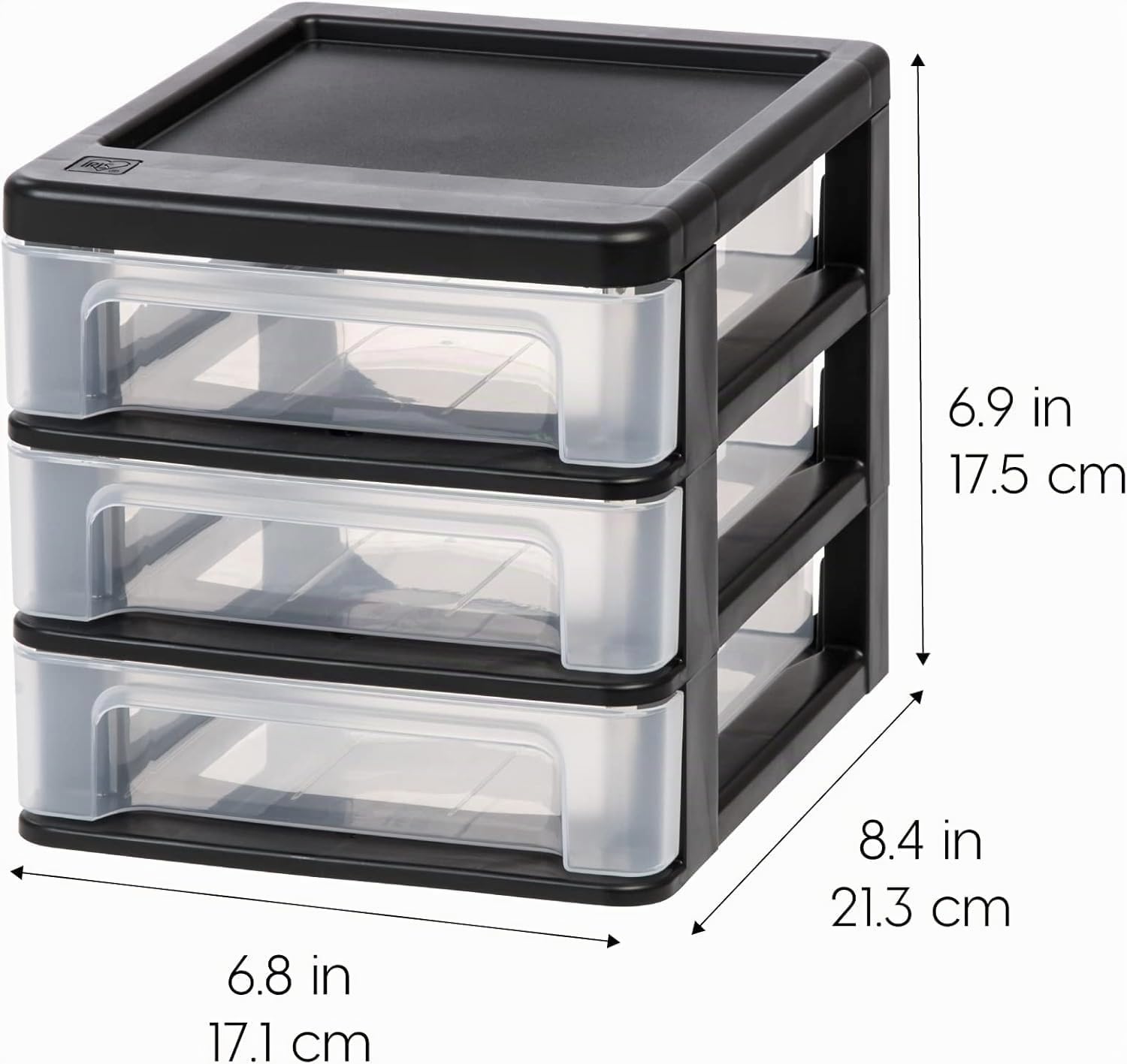 IRIS Lot de 4 petits organiseurs de bureau à 3 tiroirs, empilables, pour bureau, école, papeterie, maquillage, salle de bain, utilitaire, fournitures médicales, rangement polyvalent, noir