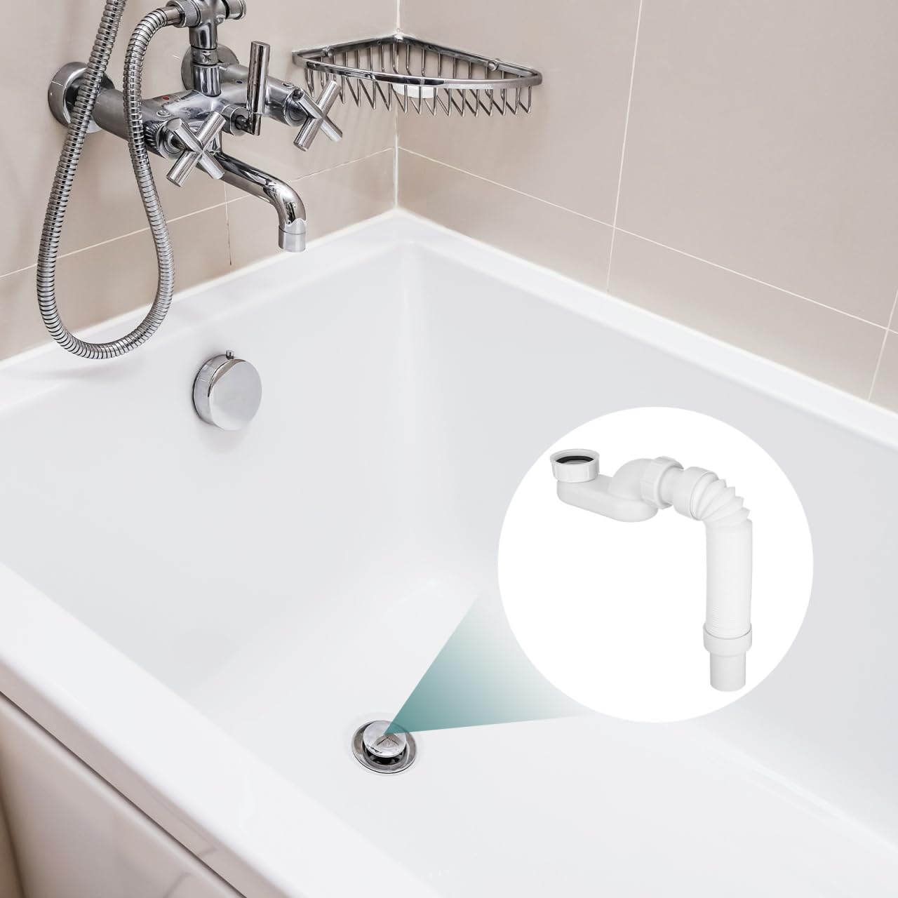 Uonlytech Kit Di Scarico Vasca Da Bagno E Flessibile E Autoportante Sifone Piatto A Basso Profilo Per Scarico Vasca Da Bagno