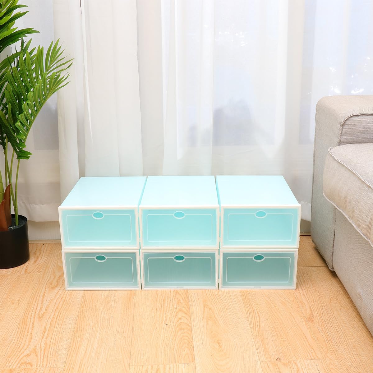 6 pezzi Scatole Trasparenti per Scarpe in Plastica Rinforzata da Contenitori Impilabili con Cornice Bianca per Donna Organizer Scarpe Resistente e Facile da Usare per Armadio e