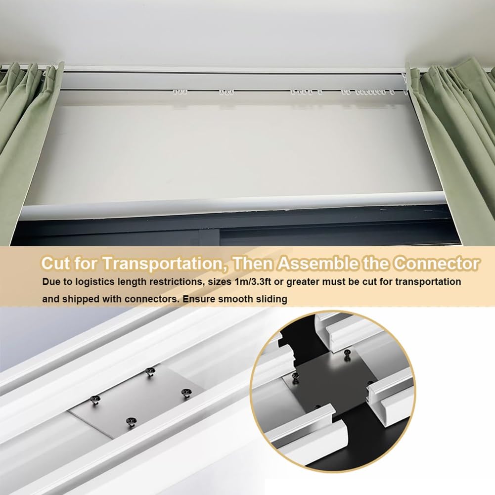Doppio Binario per Tende invisibili, Binari Tende Heavy Duty scorrevoli a soffitto, Kit Binario in alluminio personalizzabile 60 bis 680 CM per finestre, doccia, divisorio(White,1.3m(4.3ft))
