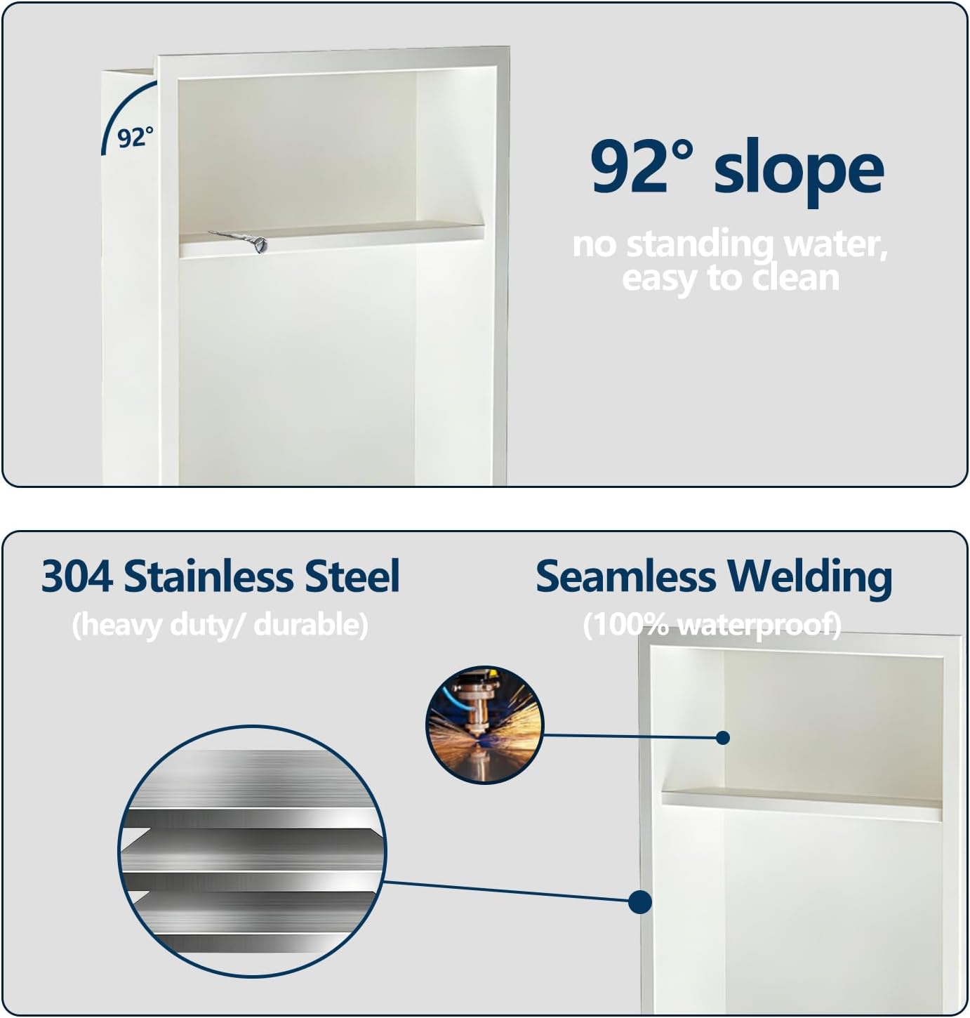 Niche for Shower Wall 30" x 12", Recessed Shower Niche, Off-White Stainless Steel with 2 Shelves, 8-Year Fade & Scratch Resistant, No Tile Needed Bathroom Storage