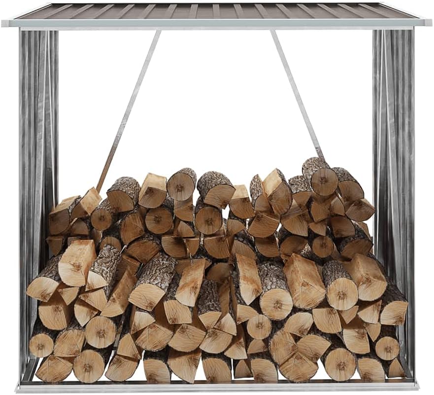 FAMIROSA Garden Log Storage Shed Galvanized Steel Firewood Storage Rack Metal for Backyard, Lawn Outdoor Furniture 64.2"x32.7"x60.6" Brown