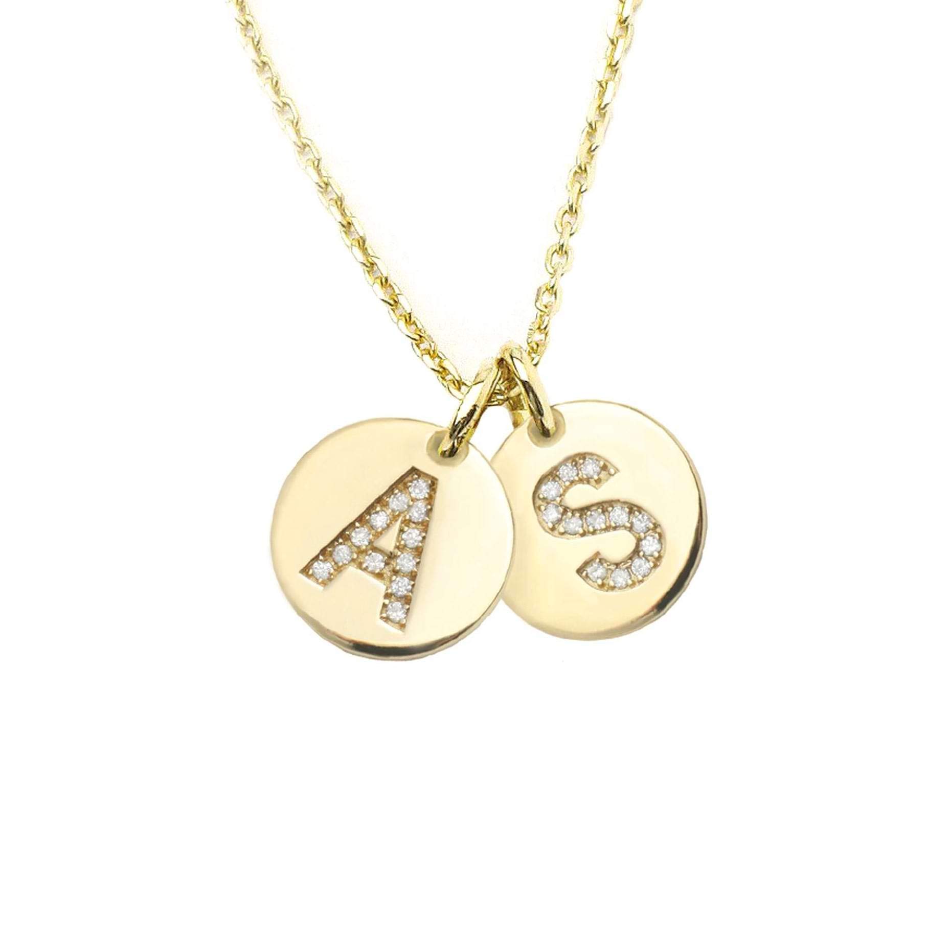 JEWEE DIAMONDElegant 14K Gold Diamond Letter Disk Necklace - Personalized Dainty Charm Pendant - Custom Initial Jewelry - Gift for Her