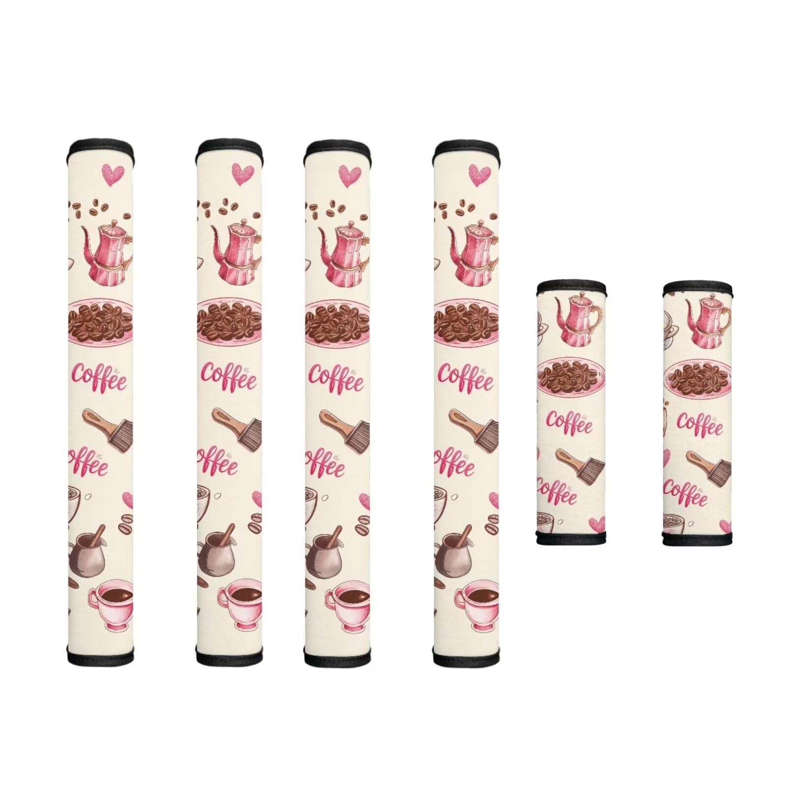 6 Pieces Neoprene Refrigerator Door Handle Covers Decorative Kitchen Electrical Appliance Decor Handles Washable Keep Off Stains, Fingerprints, Coffee Bean Cup Love Mocha Pot Pink Beige