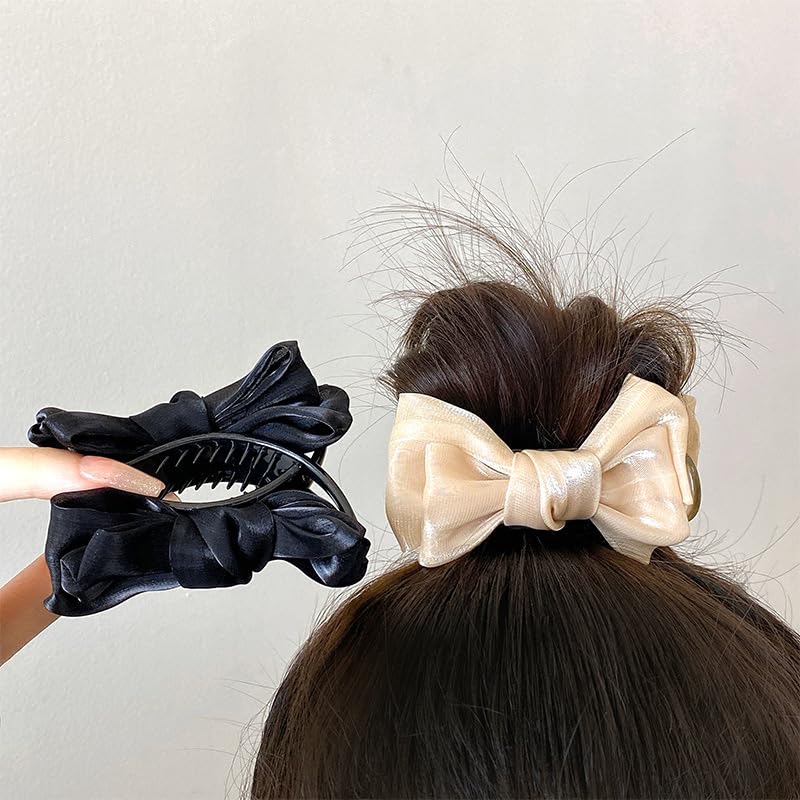 2 Pcs Pinzas de Pelo Retro con Moño, Negro y Blanco miniatura 4