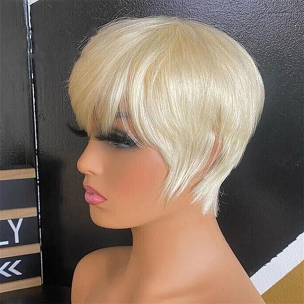 Pixie strzyżenie włosów ludzkich włosów blond peruka dla kobiet, 613 kolorów do peruki bez kleju do codziennego użytku przedłużanie włosów