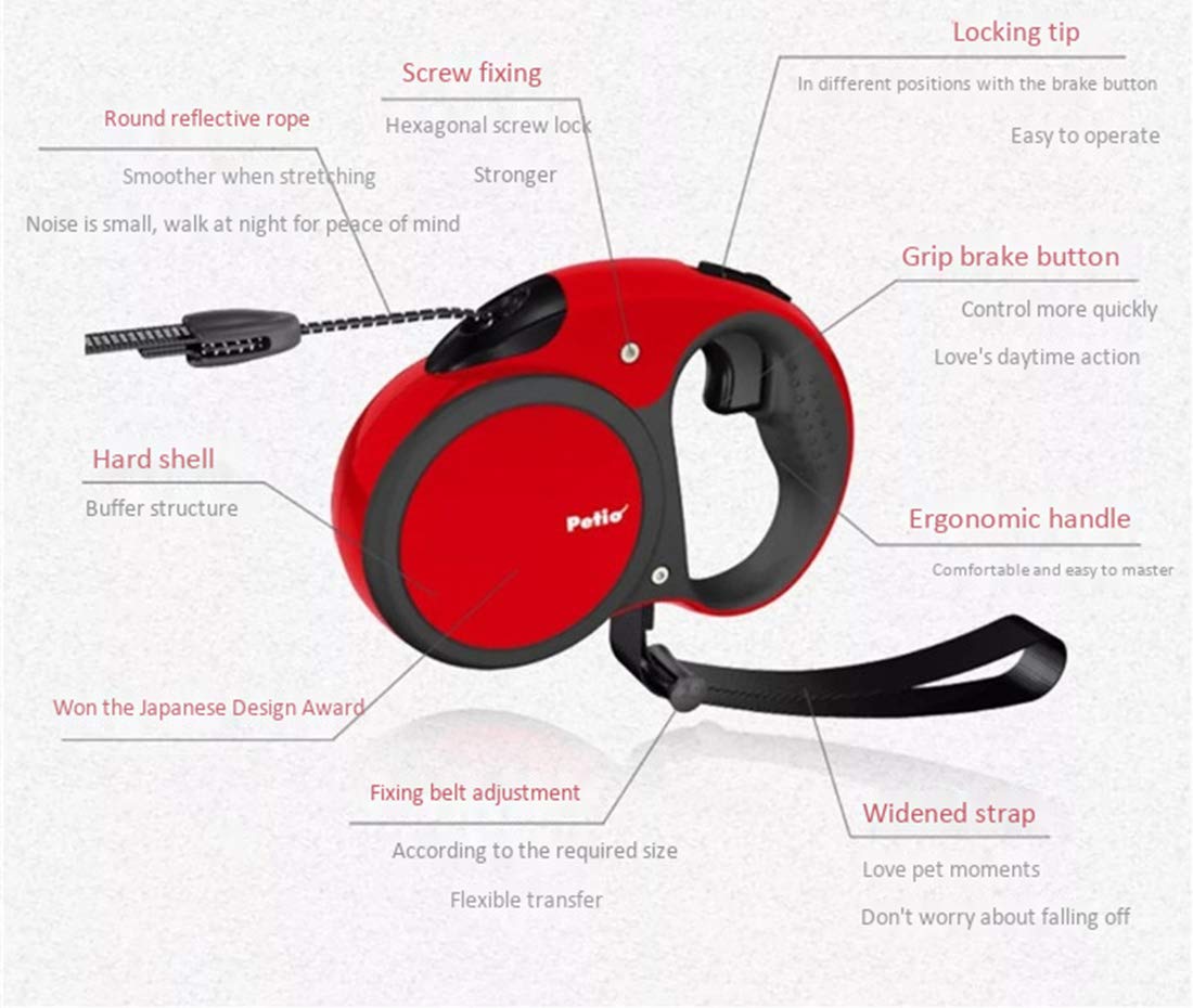 Chien Escamotable Extra-Robuste pour Petits et Moyens Chiens Système de Verrouillage de Frein Enchevêtrement a 360 °Laisse de 5 M pour Promener Son Chien