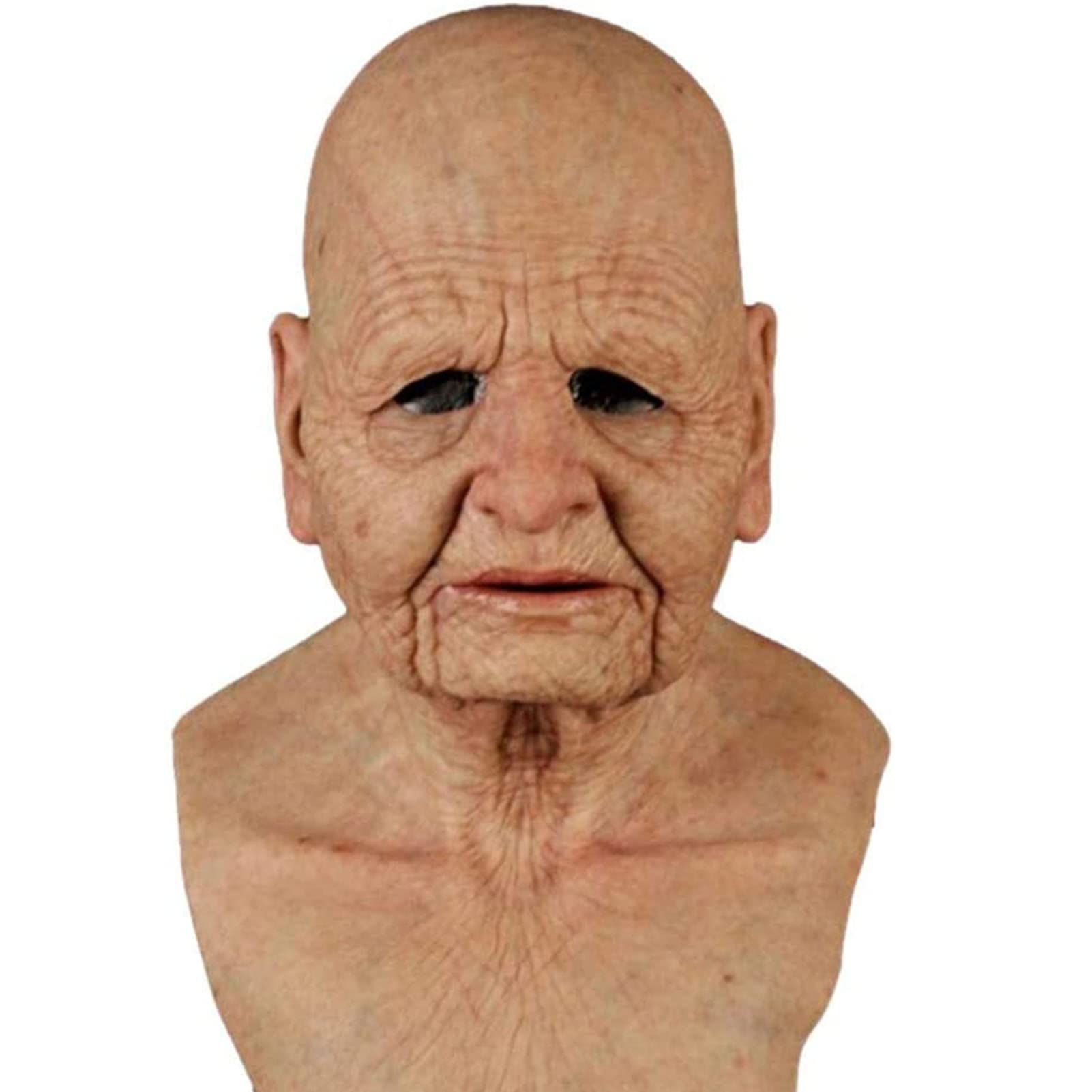 Tiydiygo Realistic Old Man Women Mask,Halloween Face Cover Visible Latex Headgear Head Cover Novelty Costume Party Prop