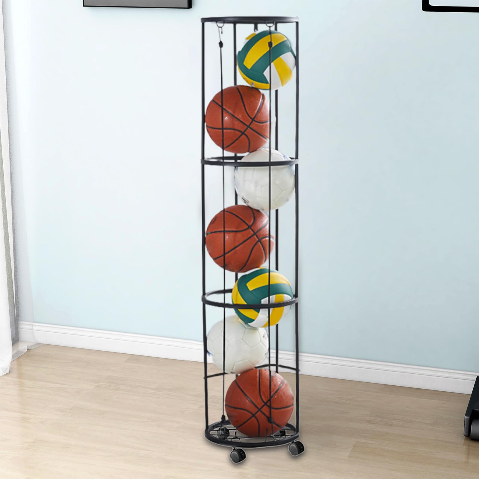 Soporte vertical para bolas en forma de columna, soporte para pelotas de | pie con base estable, soporte de almacenamiento que ahorra espacio, construcción robusta, organizador multiusos para balonces
