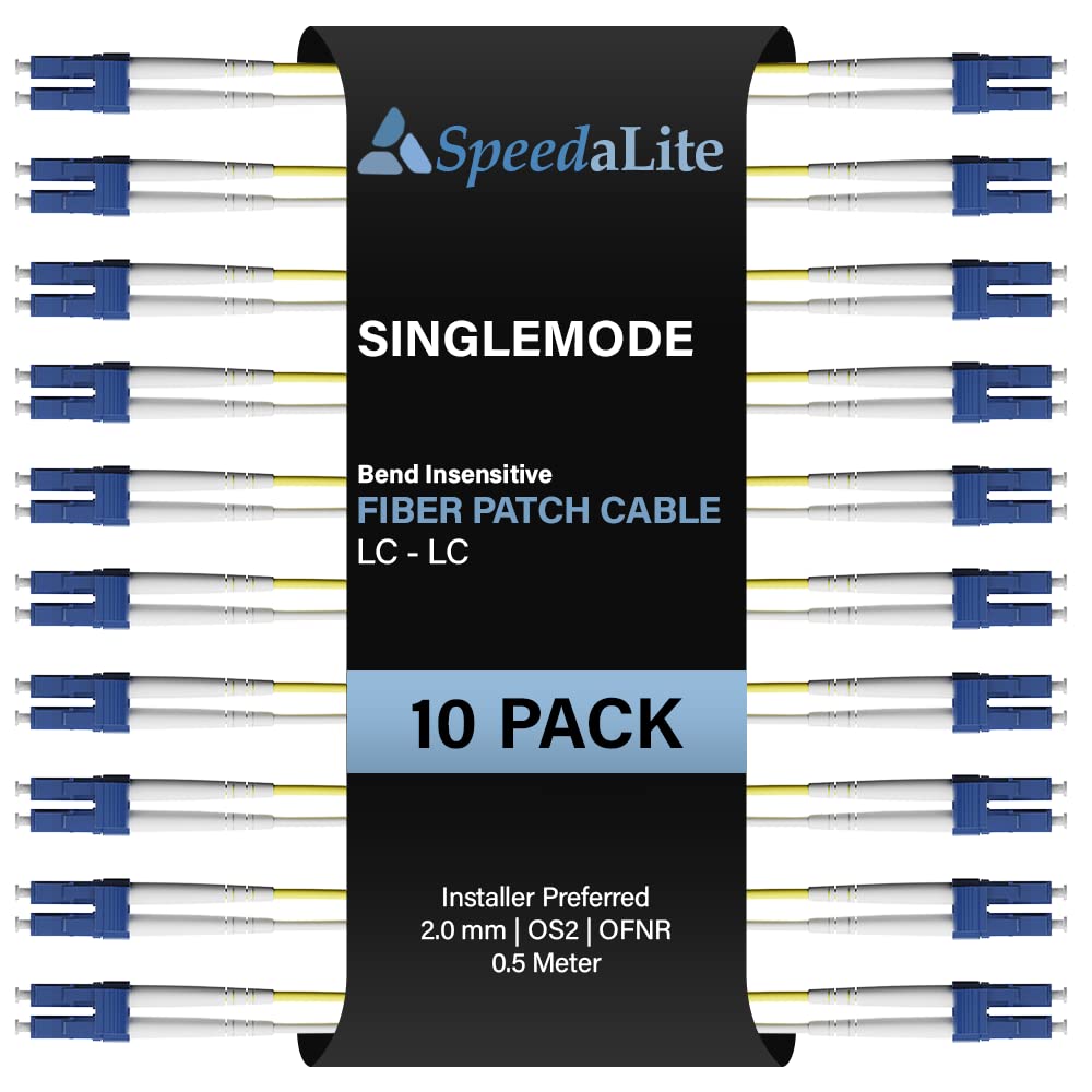 SpeedaLite 10-Pack - 0.5M UNC LC to LC Fiber Patch Cable Singlemode 9/125 DX LC-LC, Duplex, OS2, SM, LCLC, Single Mode, 2.0mm, Bend Insensitive, 0.5 Meter, by UNC Group, 10 for The Price of 8