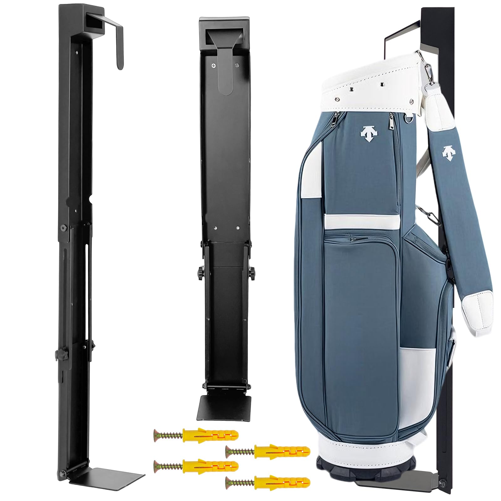 Soporte para bolsas de golf montado en la pared, plegable mejorado, antideslizante, alto grado de libertad