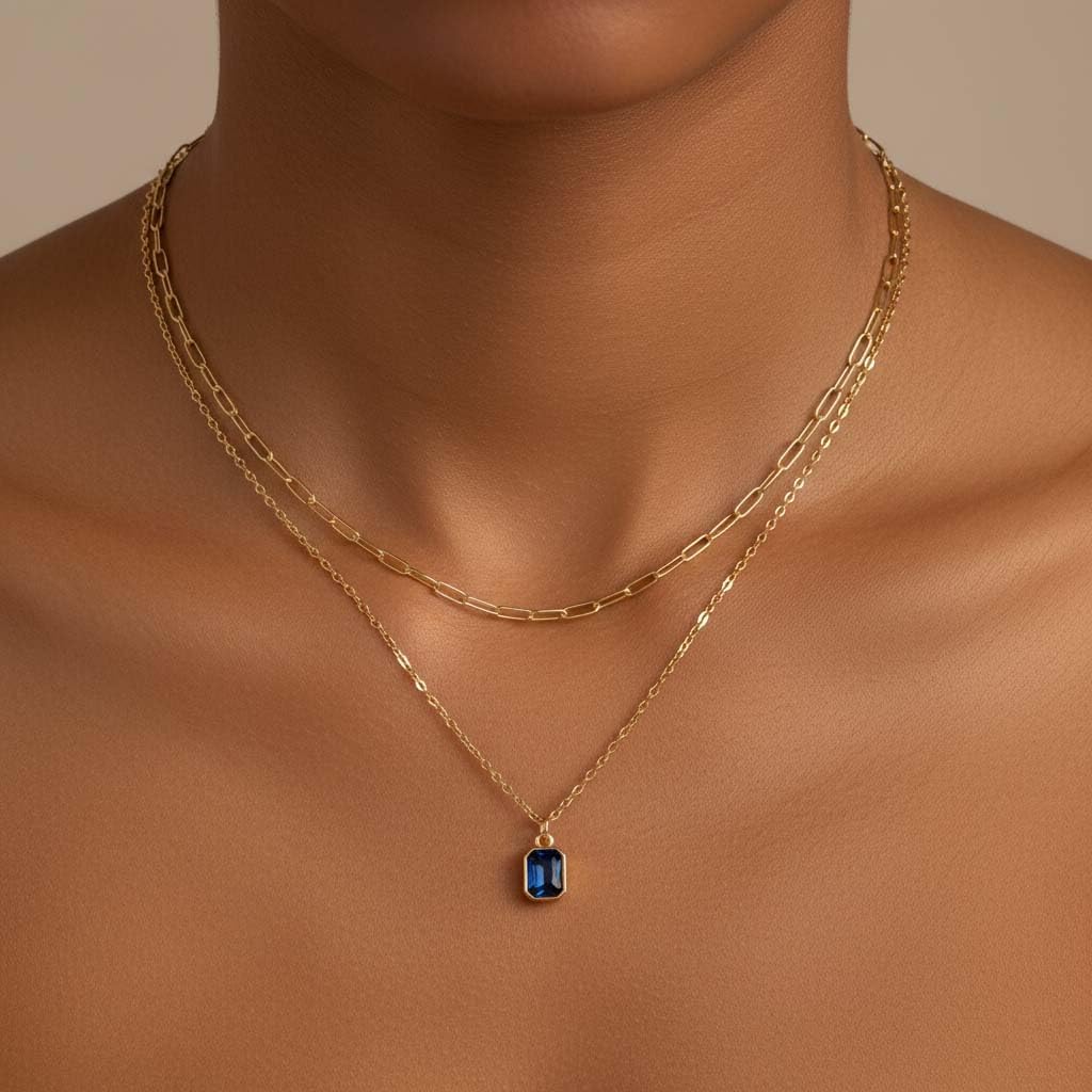 18K Gold Plated Layered Necklace for Women Dainty Crystal Necklace Paperclip Choker Chain Vintage Jewelry Gifts Birthstone - Image 2