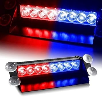 Car-Dec Waterproof 8 LED Red Blue Police Flashing Light for All Cars 1 Pcs