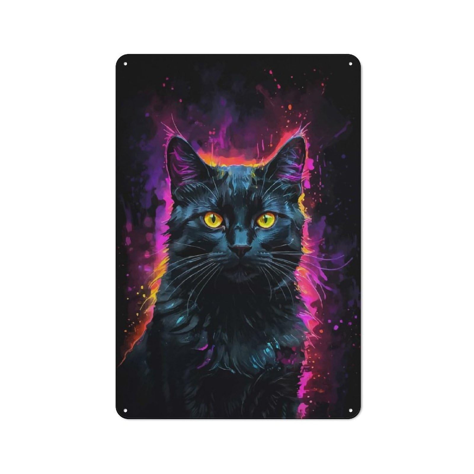 Junmoney Black Cat Neon Art Country Metal Wall Decor 30X20cm, Country Metal Sign For Kitchen, Cottage, Porch Or Garden Room