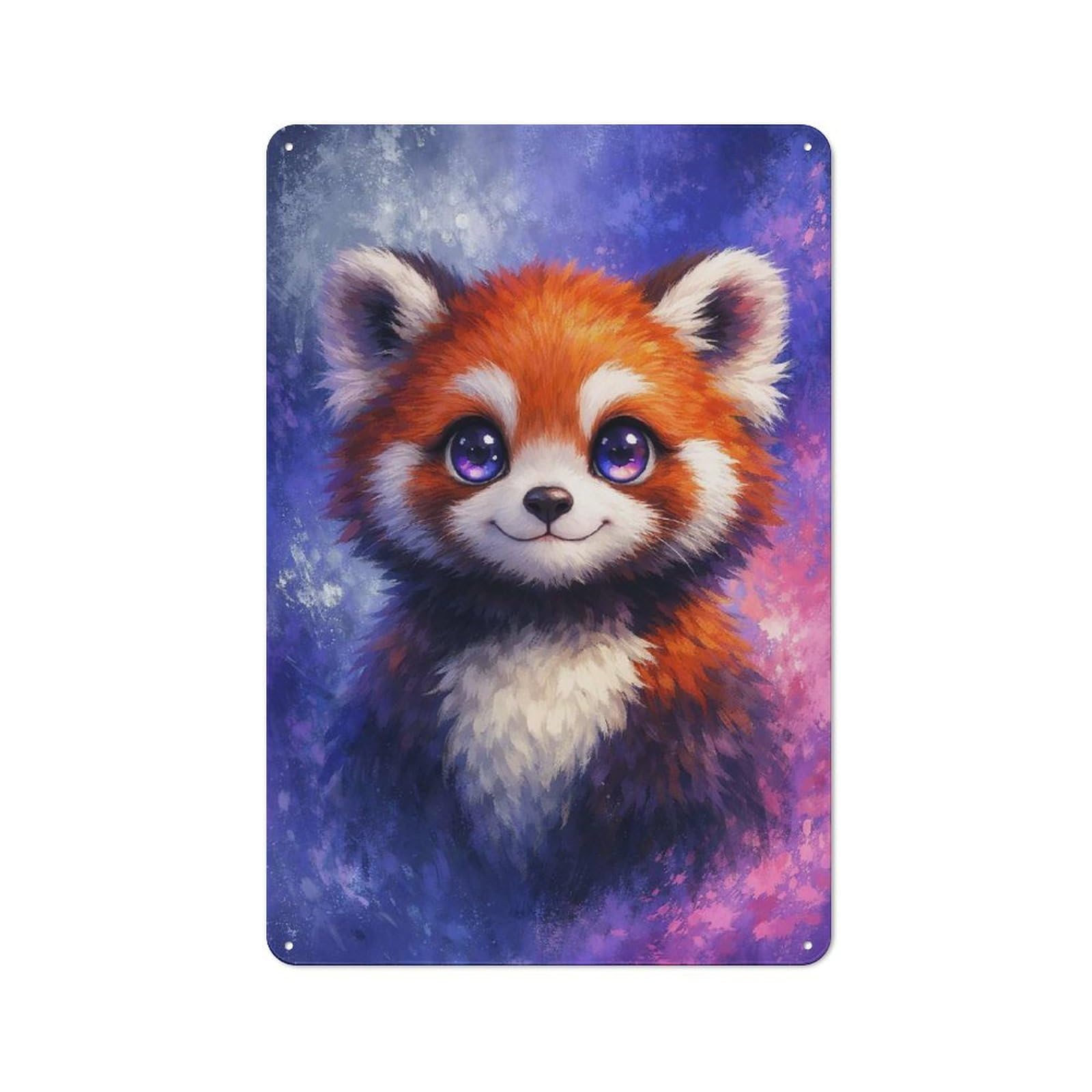 Loft Style Cute Red Panda Portrait Decorative Metal Plaque 30x20cm, Studio Wall Art for Workspace, Cafe, Hallway Or Garage