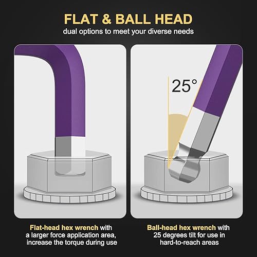 Miniatura 5 de AMTOVL Juego de llaves hexagonales, juego de 9 llaves métricas Allen, 0.06 a 0.39 pulgadas, juego de llaves hexagonales de extremo de bola larga