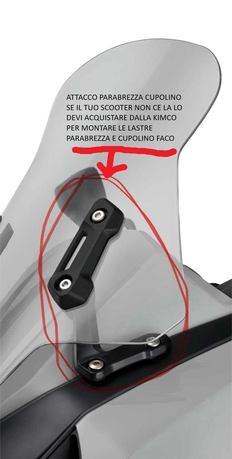 CUPOLINO COMPATIBILE CON KIMCO SKYTOWN 125 (24-25) FUME' SCURO PIU' BASSO DI CM 13 DELL'ORIGINALE CON BULLONERIA MISURE: H.410 X L.370 SPESSORE 3 MM. COD.29295''ATTENZIONE NON CI SONO LE STAFFE''