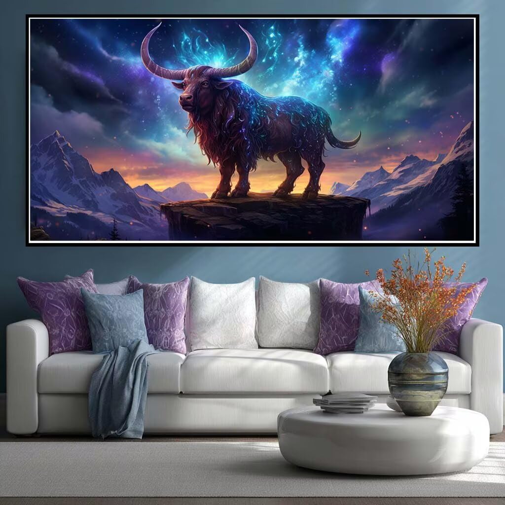 Wangllpgy Round Diamond Diamond Painting Kits For Adults Large, 5D Diy Highland Cow Diamond Art Kits Adults Large Dimond Art Animals Crystal Cross Stitch Gem Arts Crafts For Wall Decoration 70X40cm/27.6X15.7 Inch (Wl539)