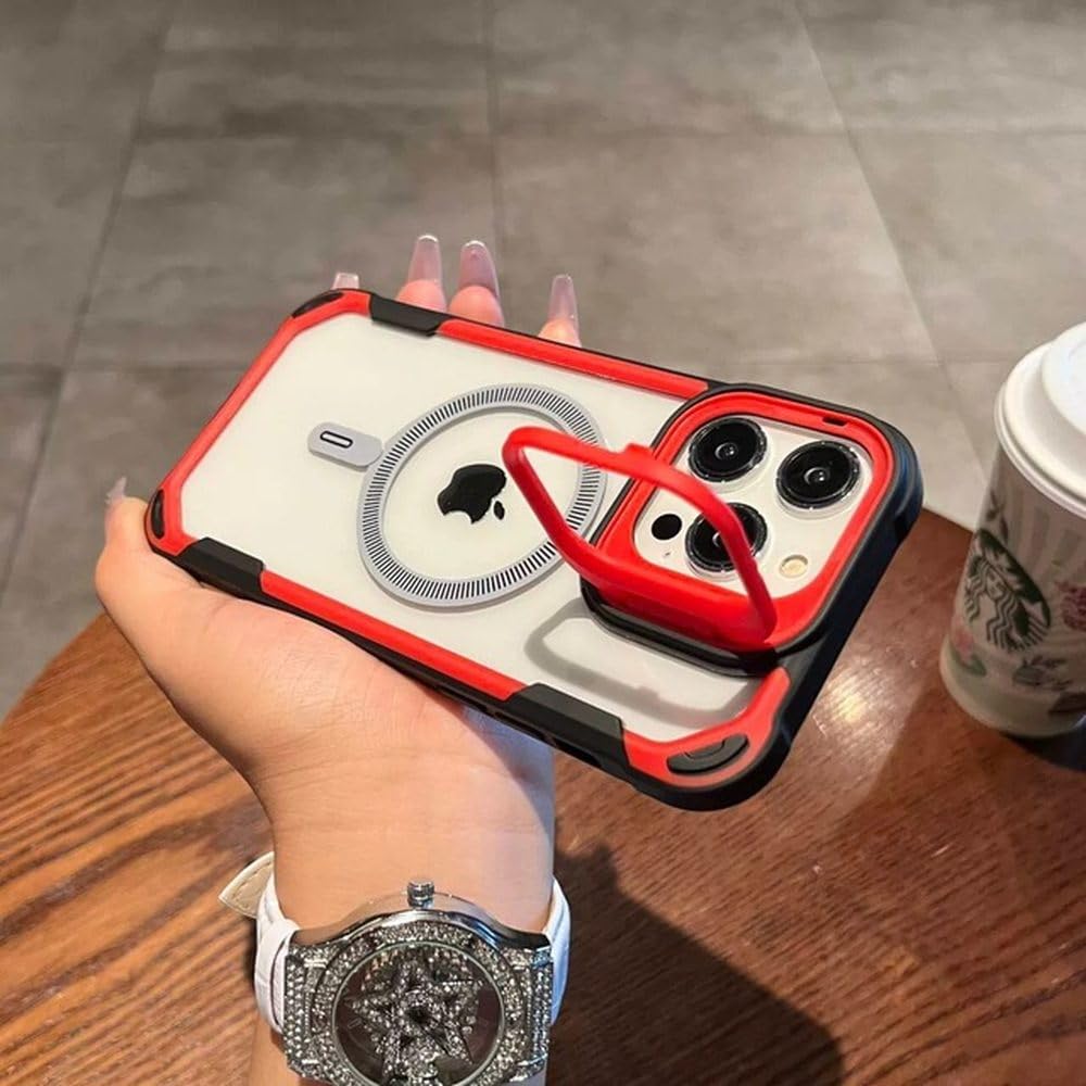 Coque iPhone 13 transparente rouge à béquille pour appels vidéo - 4