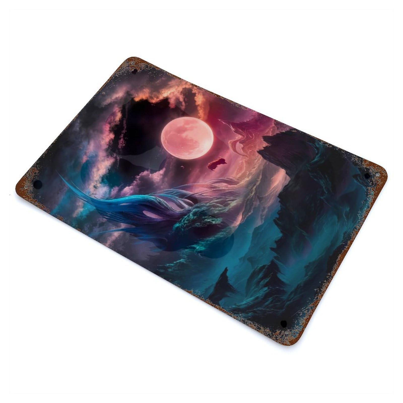 Alien Moonlight Realms Rust Effect Tin Sign 11.8"x7.9", Ideal for Farmhouse, Kitchen And Entryway Decor