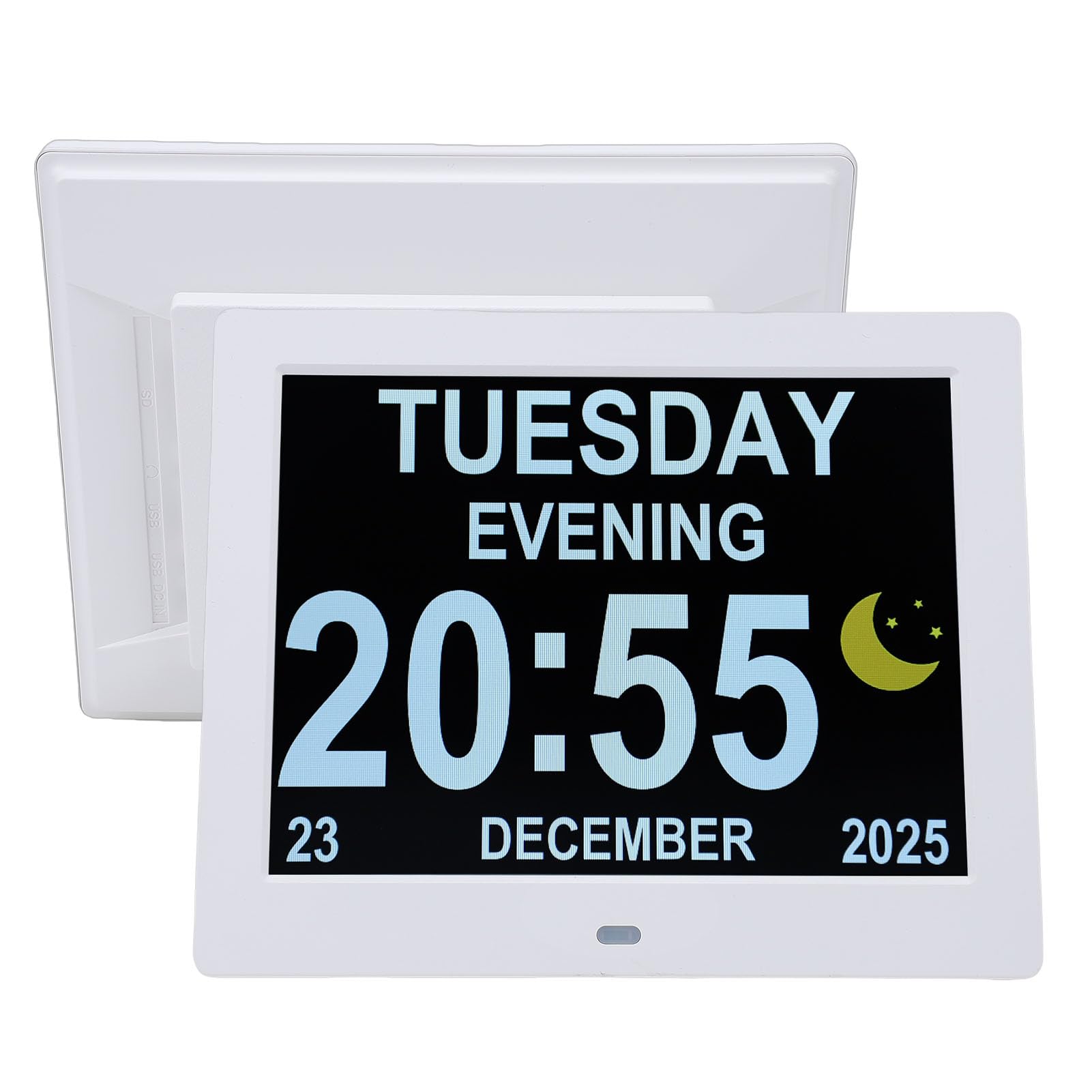 Cryfokt 8 Inch Digital Clock, Automatic Brightness Large Display Calendar Clock with Day and Date for Seniors, Customizable Alarms Auto DST, 3 Display Modes IPS HD Screen