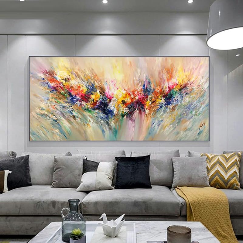 Lienzo abstracto moderno extragrande con rojos vibrantes, arte de pared de gran formato para decoración del hogar (20 x 40 cm, marco negro)