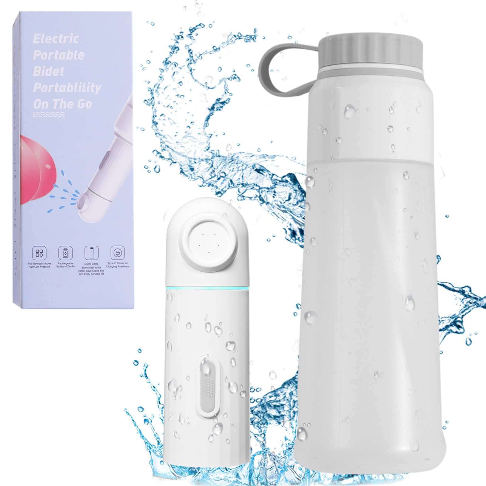 Electic Handheld Bidet Portable 350ML USB Rechargeable with Bottle White for Women Men