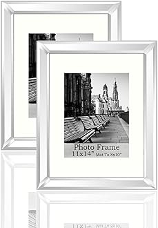 Meetart Sparkle Crystal Silver Glitter Mirror Glass Photo Frame 11x14 inch Mate to 8x10 inch 2 Piece Pack