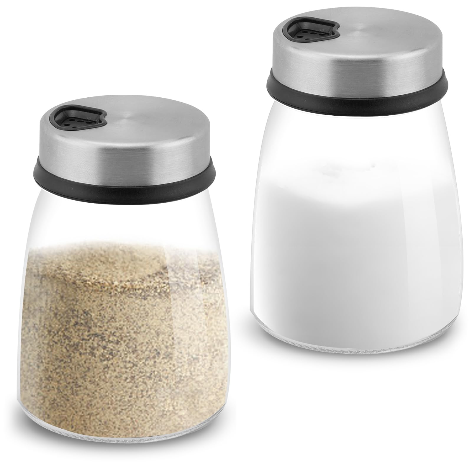 Lot De 2 Grandes Salières Et Poivrières En Verre - Versement Réglable (fin/moyen/gros) - Couvercle Inox - 17cm