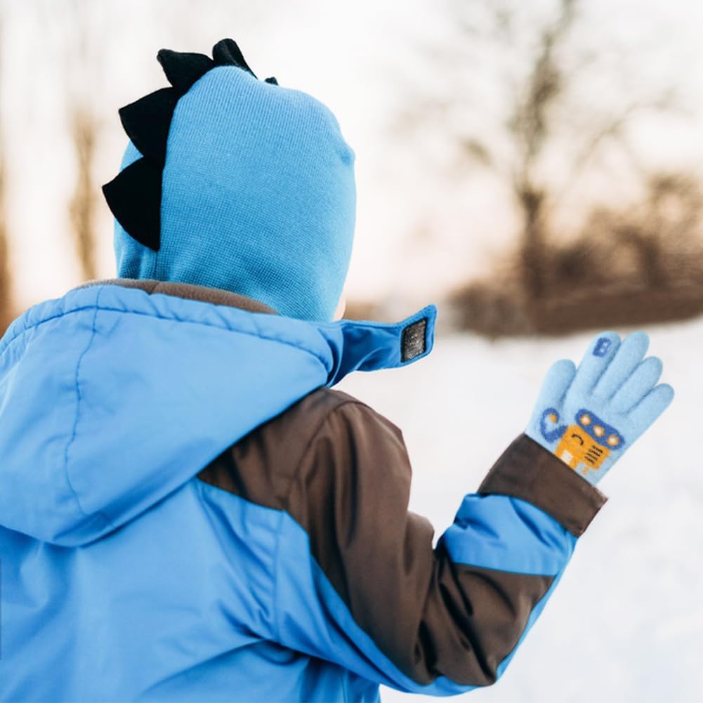 Gants Hiver Enfant 3 Paires Mitaines Tricot Extensibles Colorés Chauds 4-10 Ans Garçons
