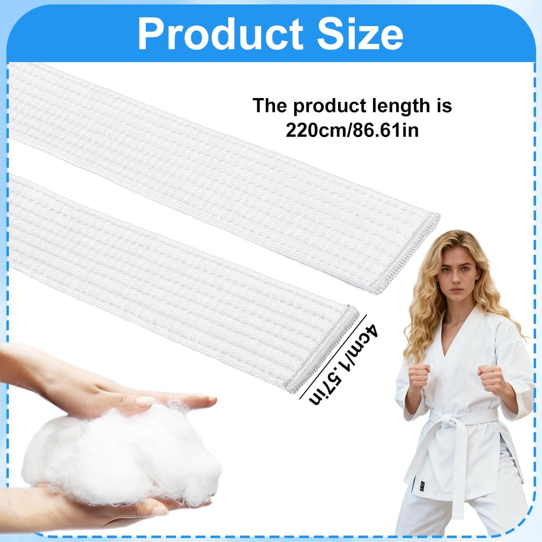 Judo Ceinture Karate, Ceinture de Taekwondo Blanc, Judo en Coton 220 cm, Ceinture d'arts martiaux, pour l'Entraînement et la Compétition, pour enfants et adultes