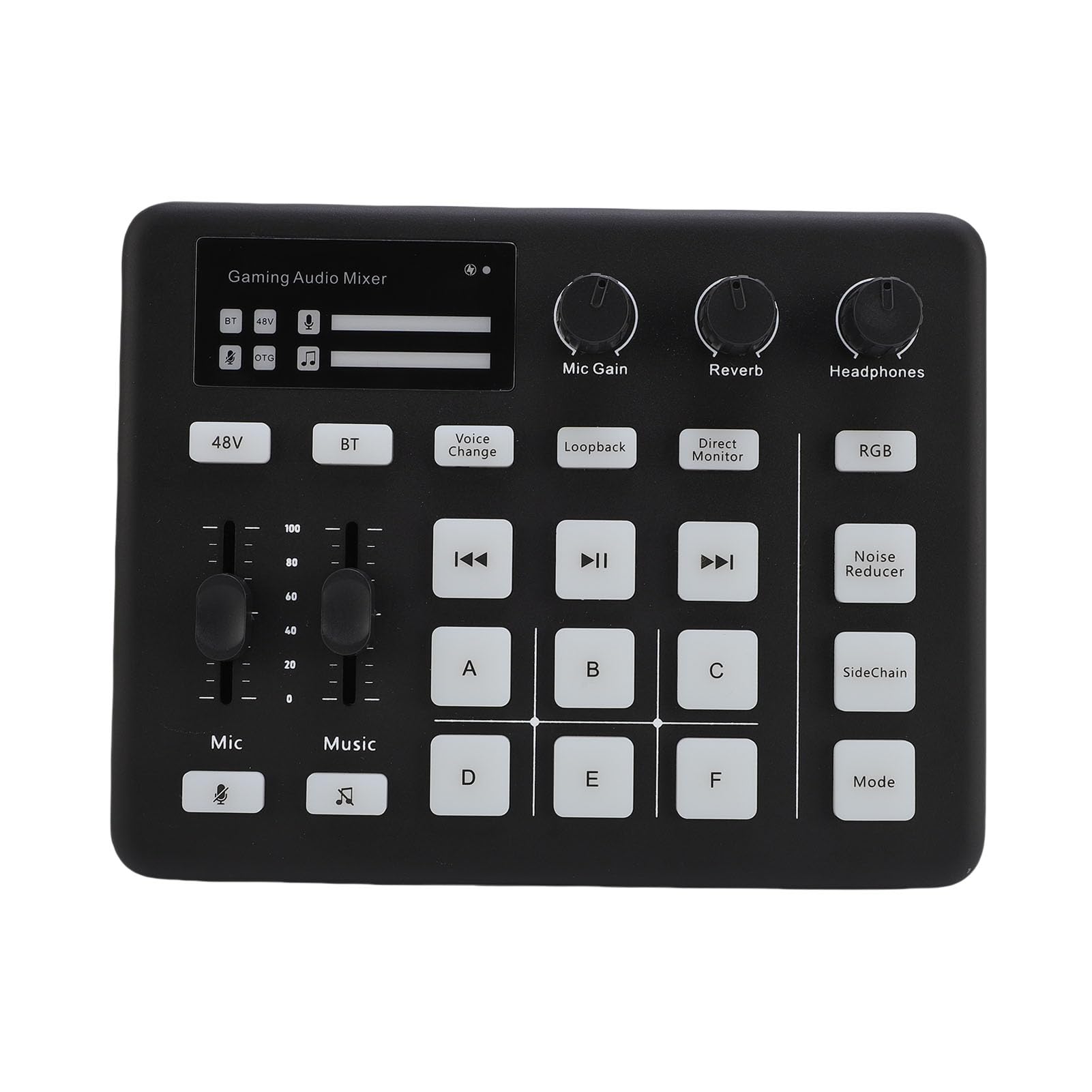 Annadue RGB Gaming Sound Mixer, Bluetooth 5.0 Live Sound Card con 13 Botones de Efectos, Mezclador de Audio USB Tipo C para Transmisión, Podcasting, PC.