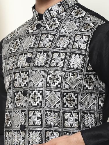 Image of SOJANYA (Since 1958 Men's Silk Blend Kurta Pyjama with Embroidered Nehru Jacket