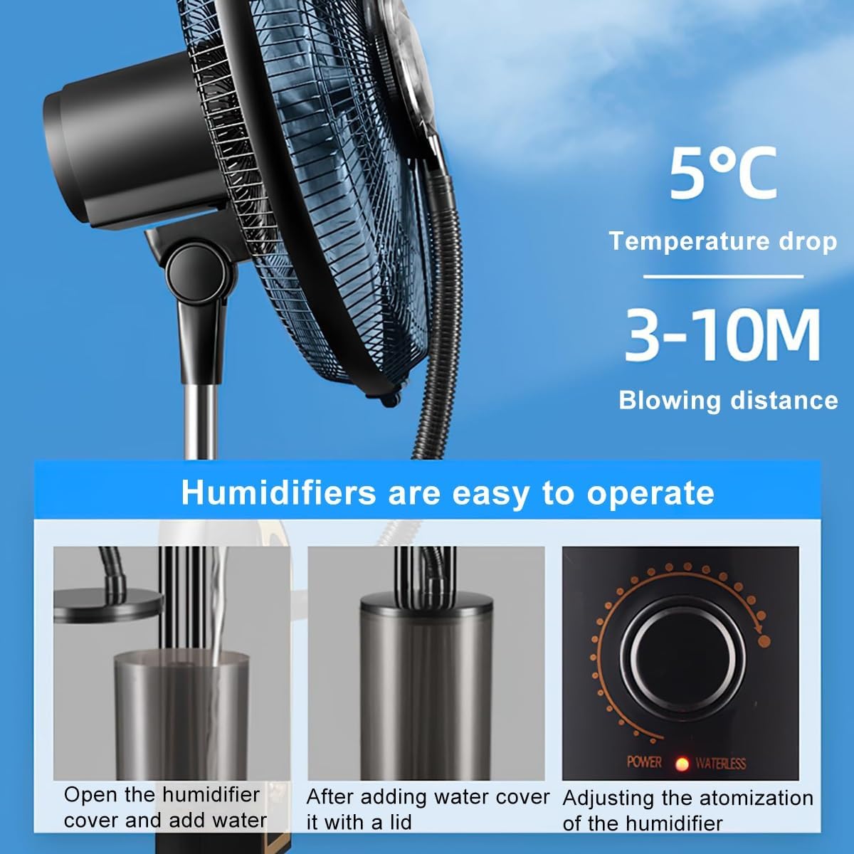 16 Inch Misting Pedestal Fan With Remote Control And 4L Large Capacity Tank For Indoor Outdoor