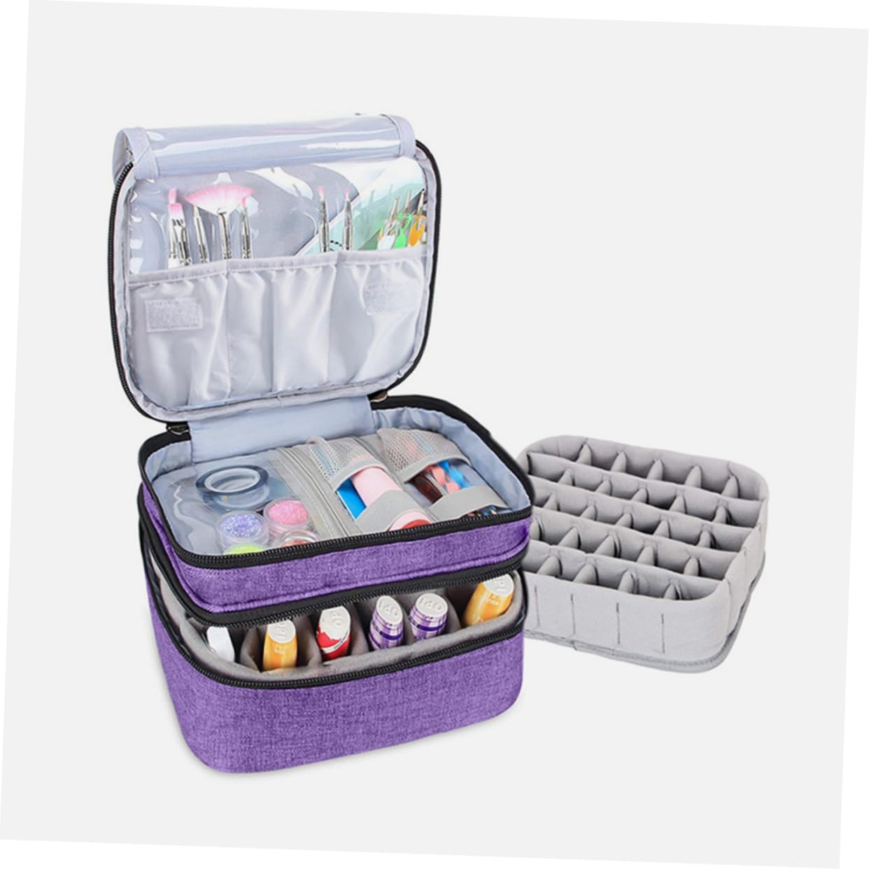 BESTYASH Borsa Porta Smalti Doppio Strato 30 Scomparti Porpora | Capienza Ampia, Flessibile e Portatile, da Mettere in Valigia per Ordine e Protezione