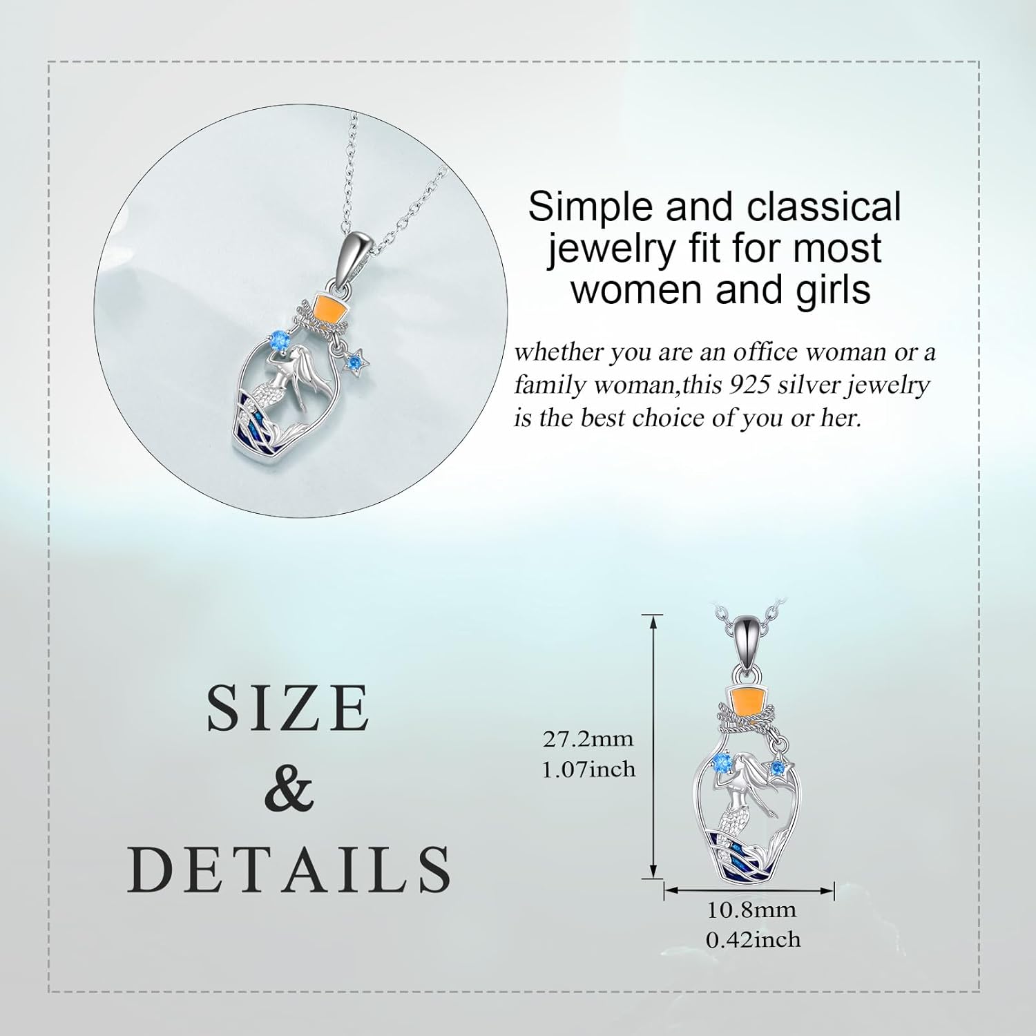 Mermaid Jewelry Gifts Necklace Jewelry Sterling Silver Sea Mermaid Wave Pendant Necklace Gifts for Women - Image 5