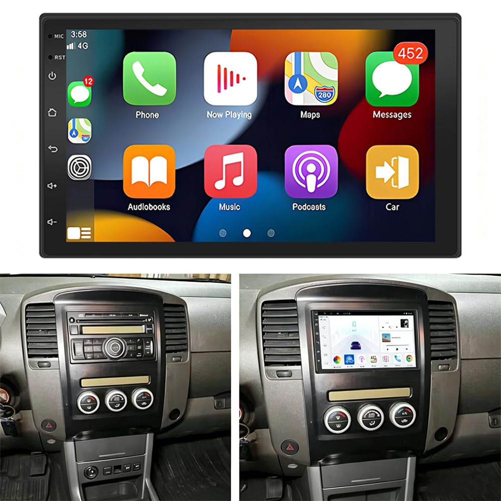 4 + 64 G Double DIN Car Stereo do Nissan Navara D40 2007-2015 z bezprzewodowym Carplay Android Auto 7" IPS Touch Screen Android 14 Car Radio GPS nawigacja Bluetooth FM RDS, kamera zapasowa WiFi Mirror