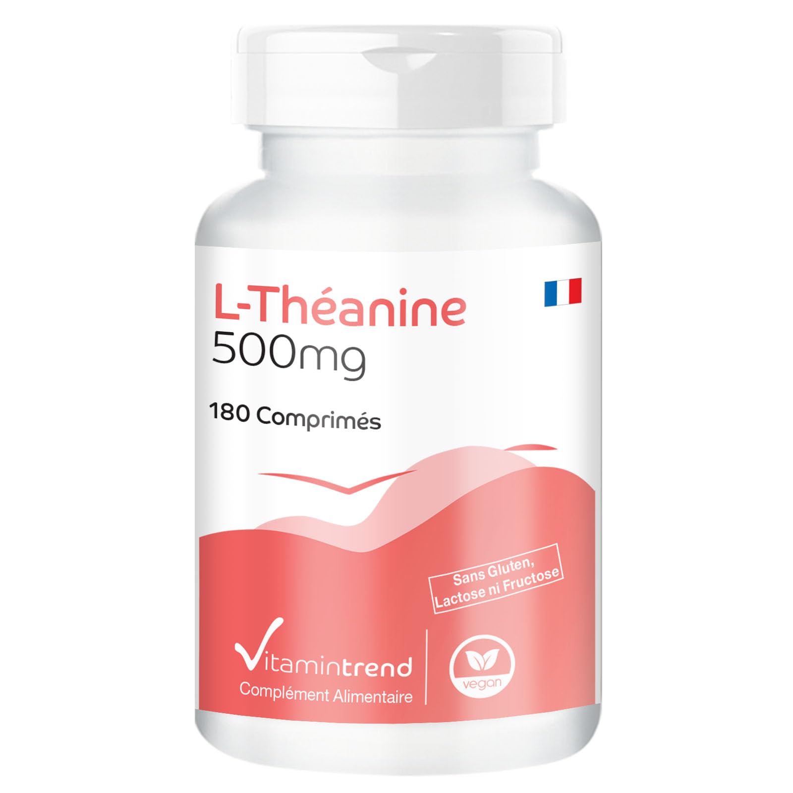 Vitamintrend L-Théanine haute dose 500 mg, 180 comprimés, acide aminé, complément alimentaire végan sans additifs, fabriqué en Allemagne