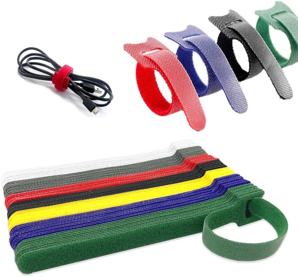 140PCS Reusable Fastening Cable Ties, 2024 New T-type Adhesive Fastener Tape, Multi-Purpose Length Reusable Hook and Loop Cable Ties for Cord Management and Desk or Office Organization