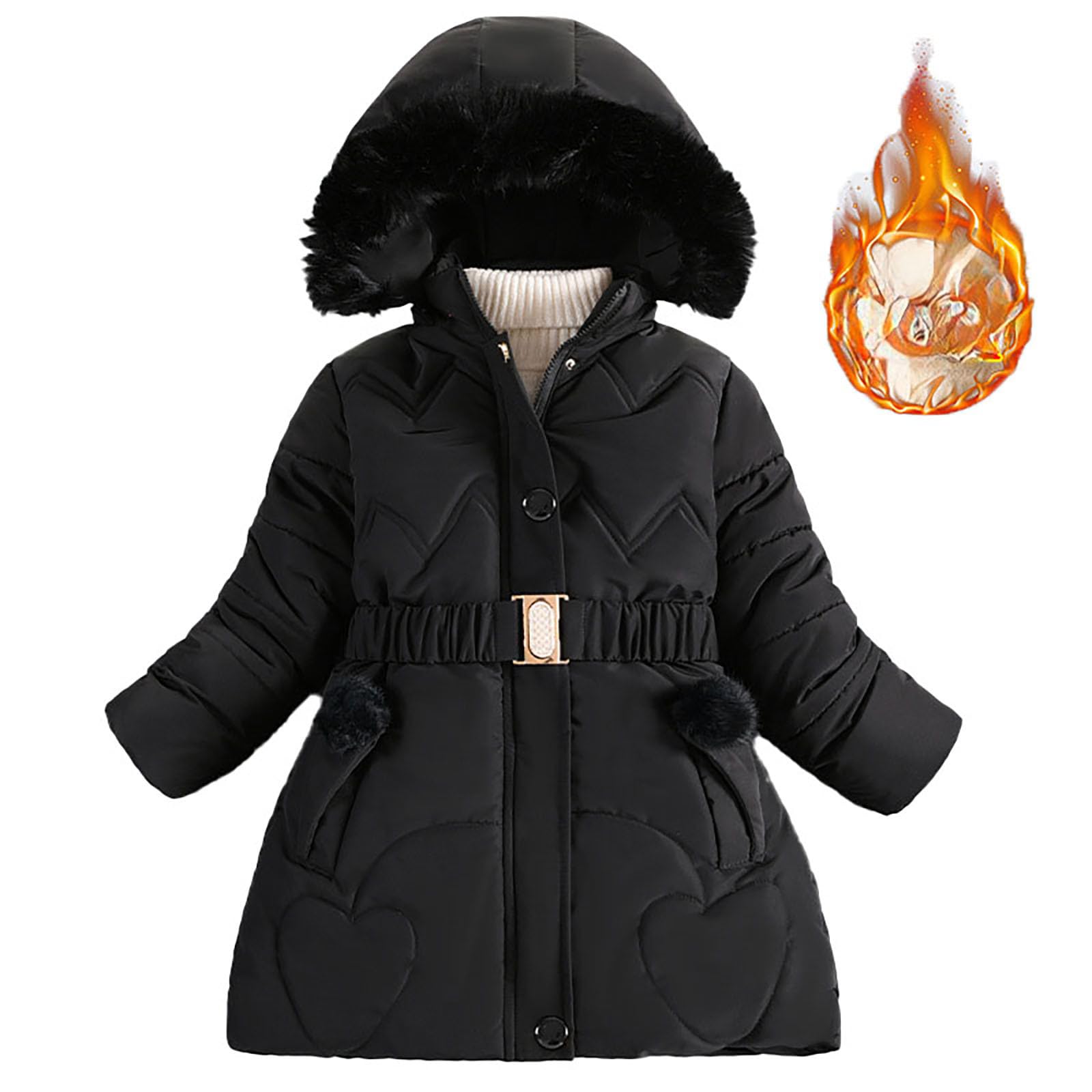 Generisch Giacca invernale per bambini ragazzi Nella Lunga Plus Ispessimento Stile Straniero Femminile Moda Piumino Imbottito Inverno Felpa Donna Senza Caldo, Nero , 6-7 Jahre