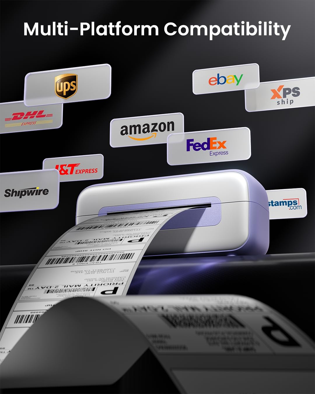 USB Thermal Shipping Label Printer, 4x6 Inkless Label Machine for Small Business&Office&Warehouse, Labeller Printer Compatible with Windows Mac Linux Chrome, Used for Amazon, Ebay, Shopify, Purple