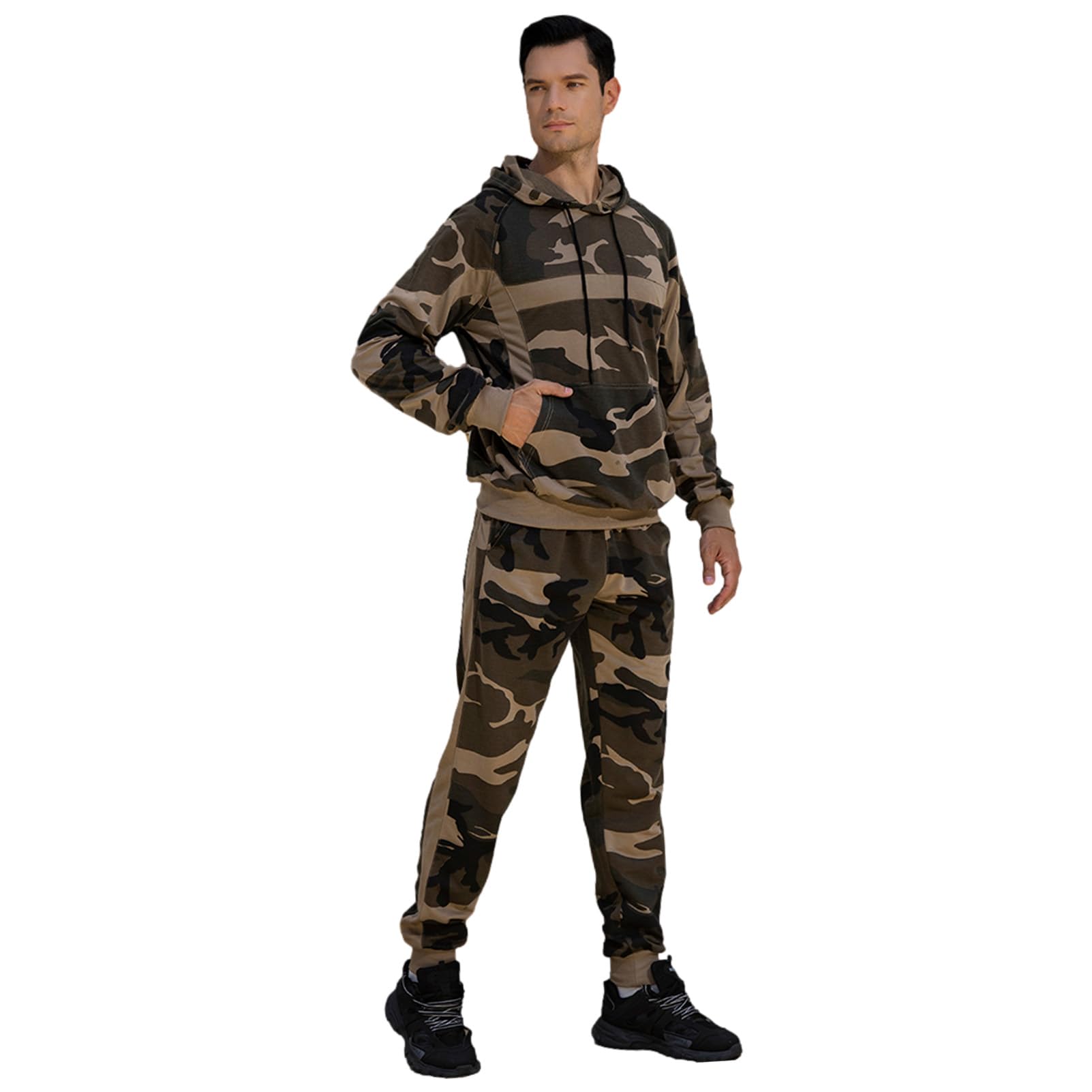 Hombre Conjunto de Chándal Camuflaje 2 Piezas Sudaderas con Capucha y Pantalones de Chándal Ropa Deportiva Informal