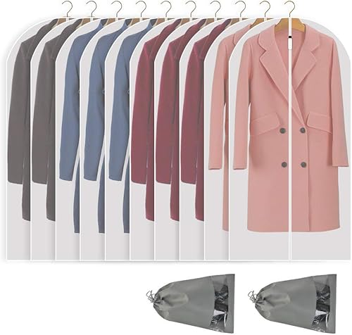 Funda de ropa para colgar, transparente con cierre completo, anti-polillas, transpirable, para uso diario y viajes de 60 x 101 x 121 x 139 cm (10