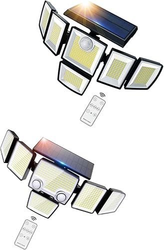 iMaihom Luces solares para exteriores con 6 cabezales, 496 luces LED de movimiento, 3 niveles de brillo, 3 modos de iluminación, luces LED de