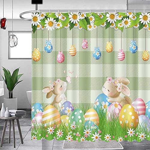 Aibiin 72X72 Inch Happy Easter Shower Curtain Cartoon Funny Rabbit Ears Spring Garden Colorful Eggs Butterfly Home Bathtubs Bathroom Curtain Decor Set With 12 Hooks Washable Durable Polyester Fabric #TOP5