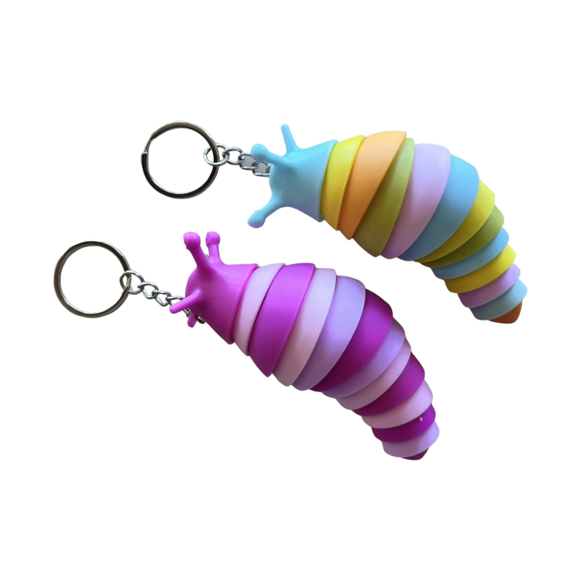 Fidget Slug Keychain 2-Pack , Flexible Articulated Slug Fidget Toy, Fun Crawling Slug Autism Sensory Toys, Anxiety Relief for Kids, Adults, Birthday Gifts, Colorful 3D Printed Fidget Slug Toy
