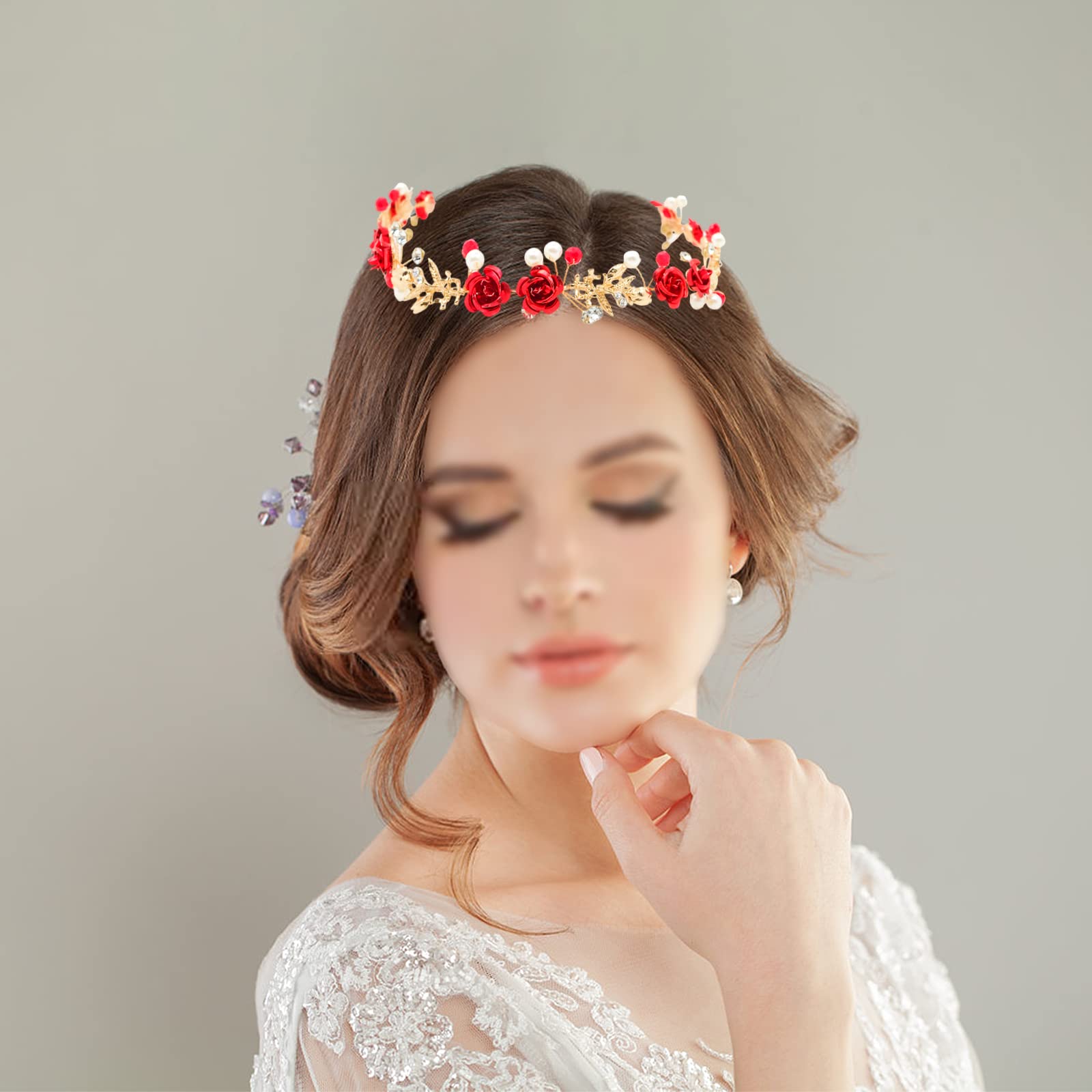 Spldsun Accessori Capelli Sposa, Corona Fiore per Capelli, Fascia per Matrimonio, Corona Sposa, Accessori per Capelli Sposa Fiori Perle Strass Fascia, per Donne, Ragazze