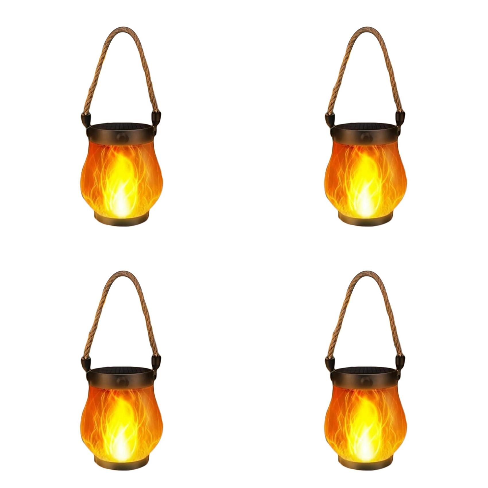Hndhbfgrt 4X Flame Solar Lantern Magical Dancing Flames Outdoor Lights Solar Torch Lights Flickering Flames Hanging