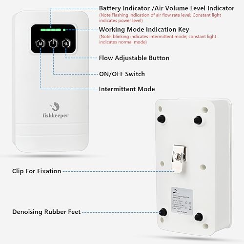 Miniatura 2 de fishkeeper Bomba de aire de acuario alimentada por batería, aireador recargable por USB, bomba de aire para tanque de peces para 5-125 galones,